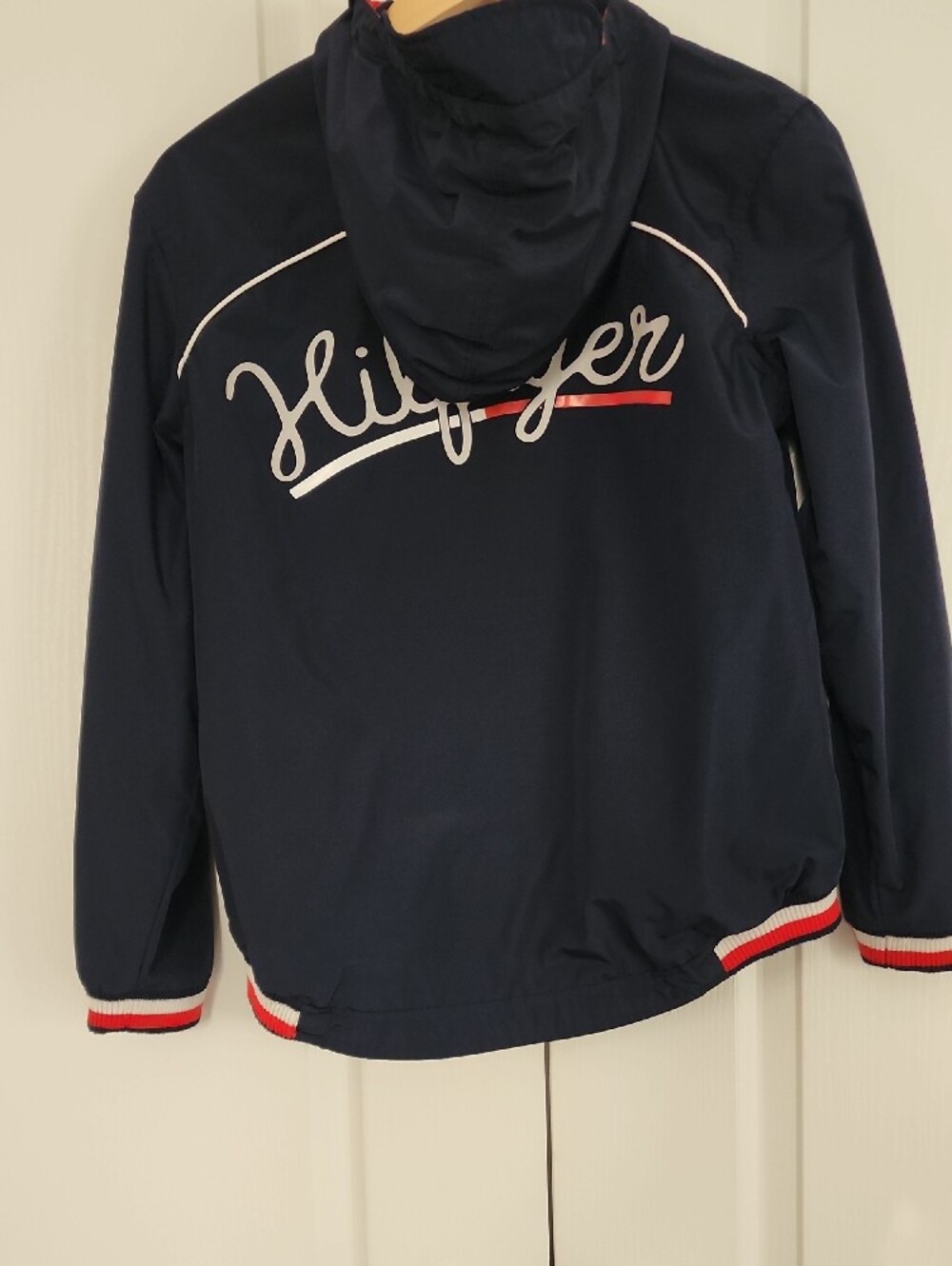 Tommy Hilfiger Navy Hooded Windbreaker with Red & White Trim - Picture 5 of 5